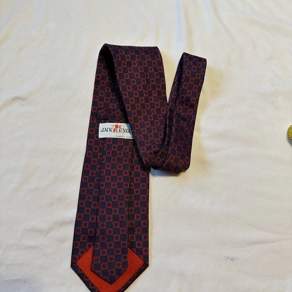 Jack English Richel Repp Tie Navy Red 100% Silk Handmade in Spain 56” x 3.75”